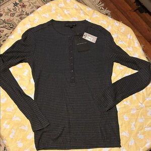 John Varvatos USA Men's Long-Sleeve Ribbed Henley 100% Linen Shirt Size Small